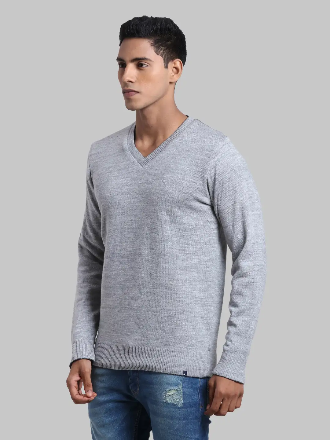 Men Grey Solid Acrylic Full Sleeve Sweaters - Image 3