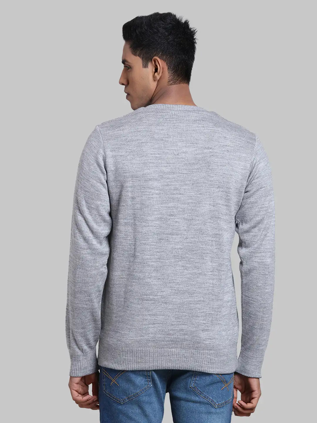 Men Grey Solid Acrylic Full Sleeve Sweaters - Image 4