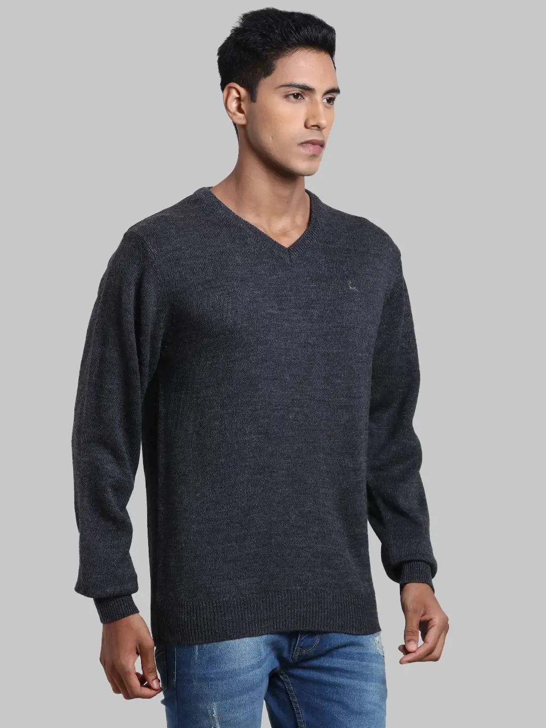 Men Grey Solid Acrylic Full Sleeve Sweaters - Image 2