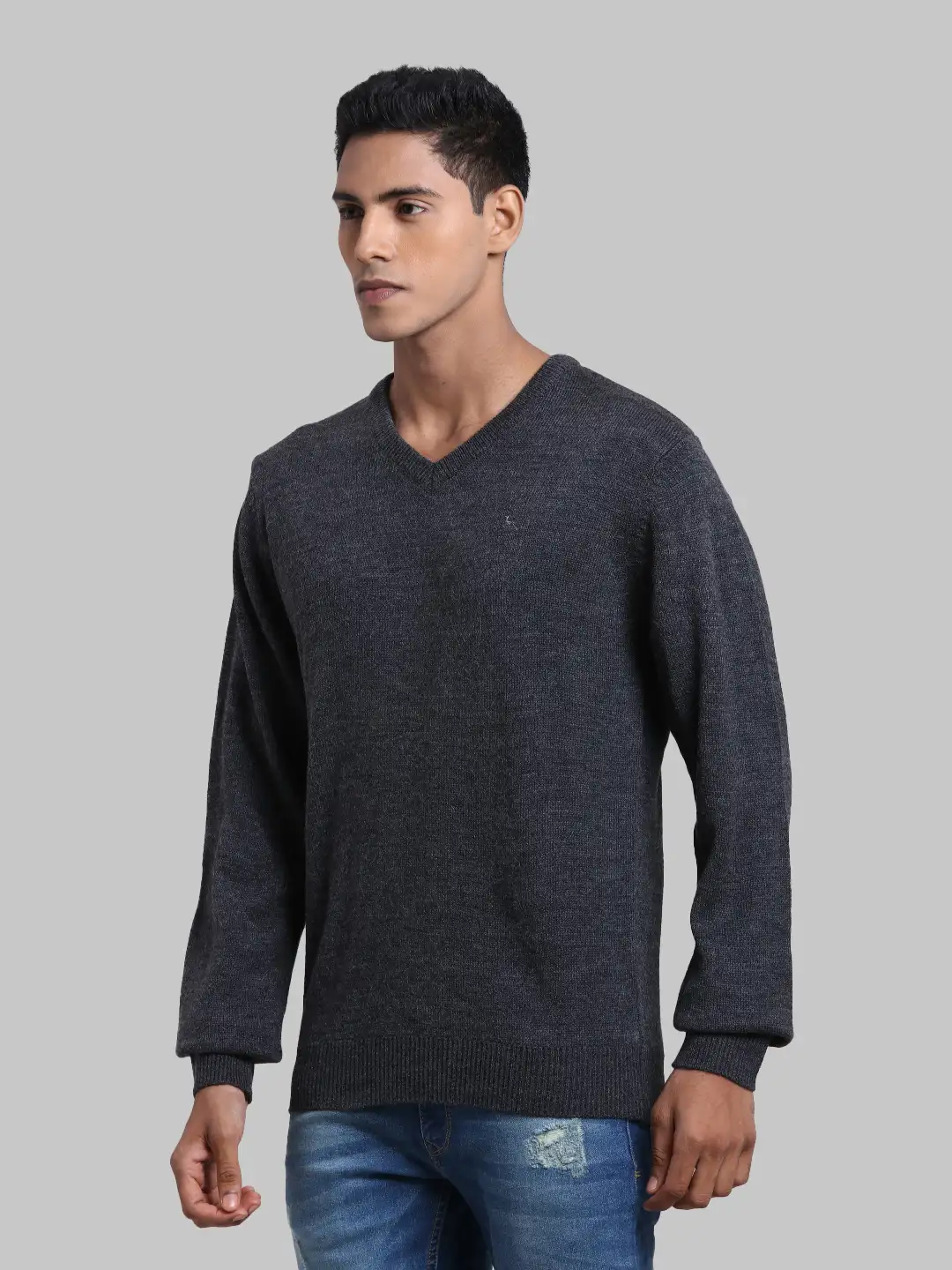 Men Grey Solid Acrylic Full Sleeve Sweaters - Image 3
