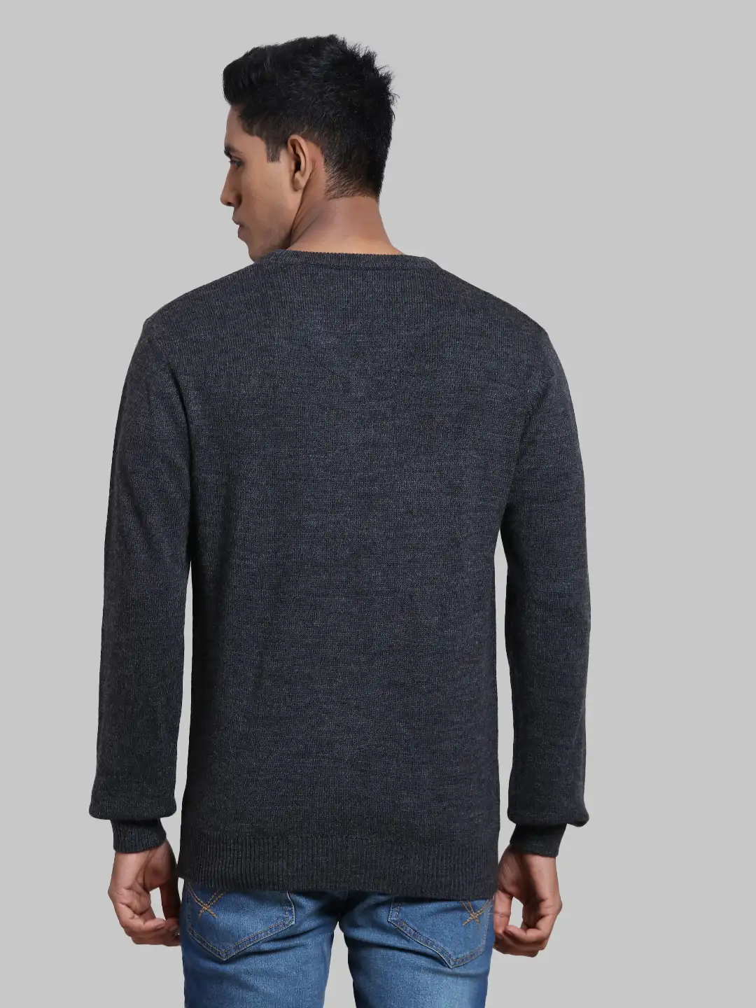 Men Grey Solid Acrylic Full Sleeve Sweaters - Image 4