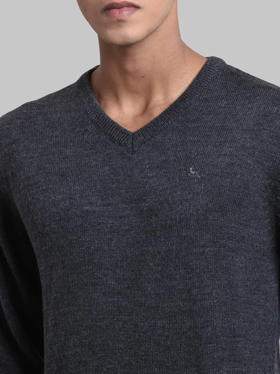 Men Grey Solid Acrylic Full Sleeve Sweaters - Image 6