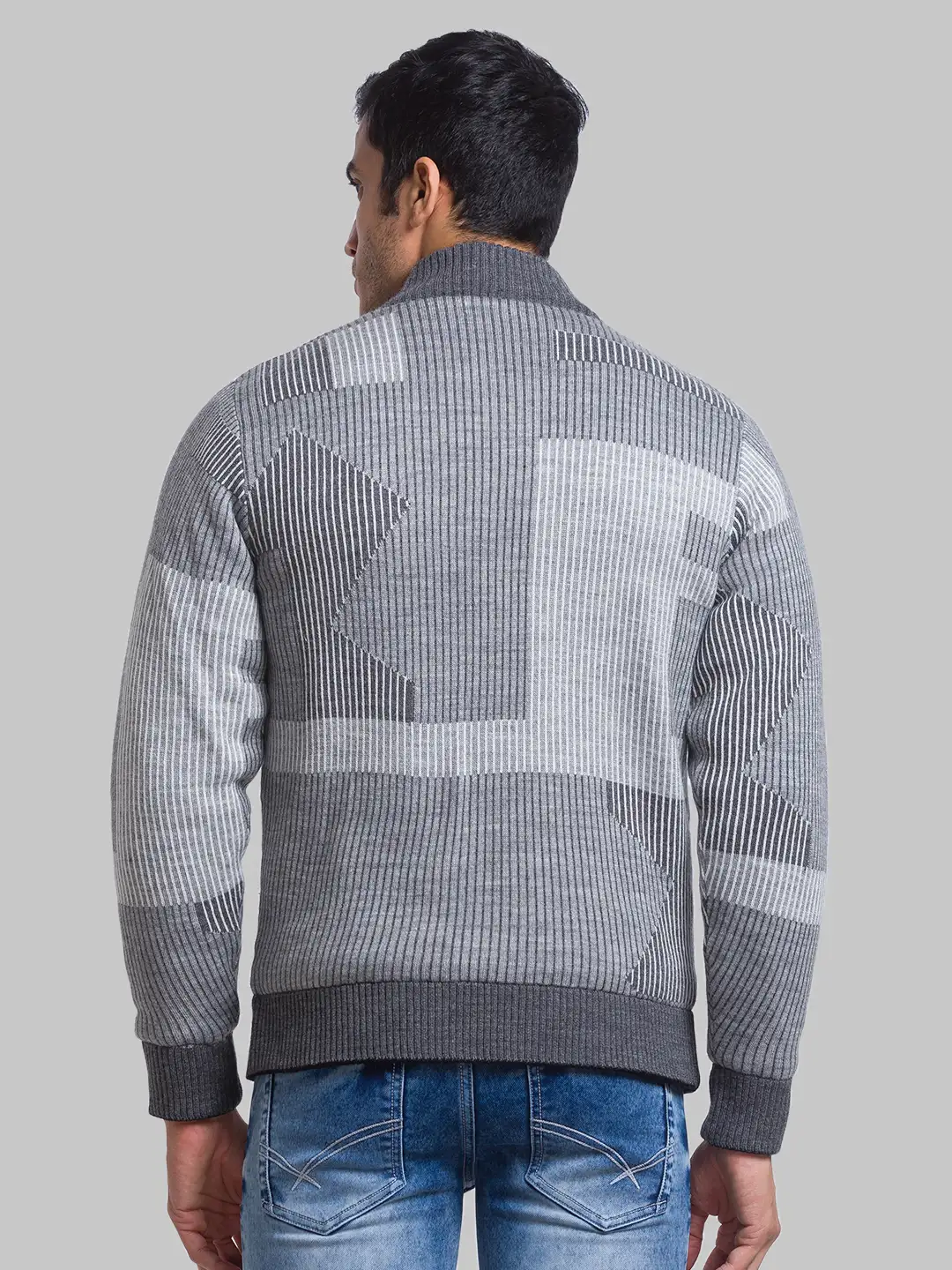 Men Grey Solid Acrylic Full Sleeve Sweaters - Image 4
