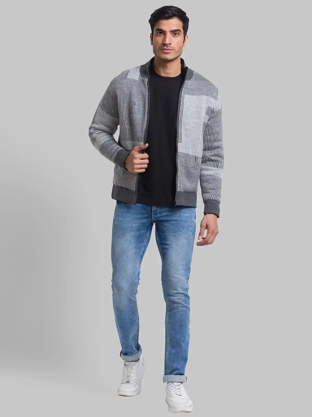 Men Grey Solid Acrylic Full Sleeve Sweaters - Image 5