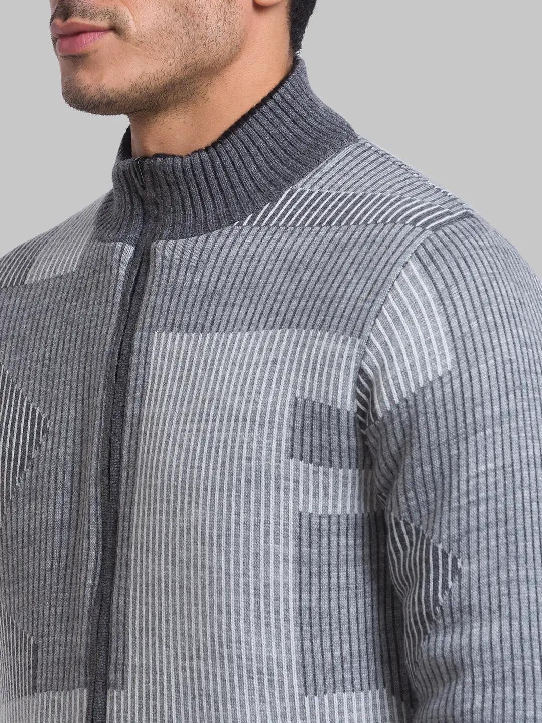 Men Grey Solid Acrylic Full Sleeve Sweaters - Image 6