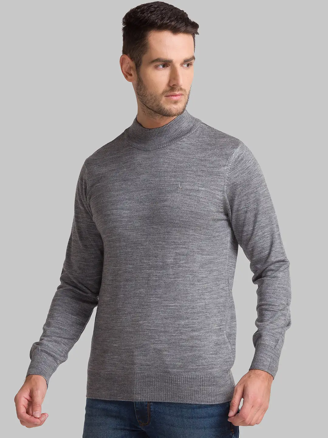 Men Grey Solid Acrylic Wool Blend Full Sleeve Sweaters - Image 3