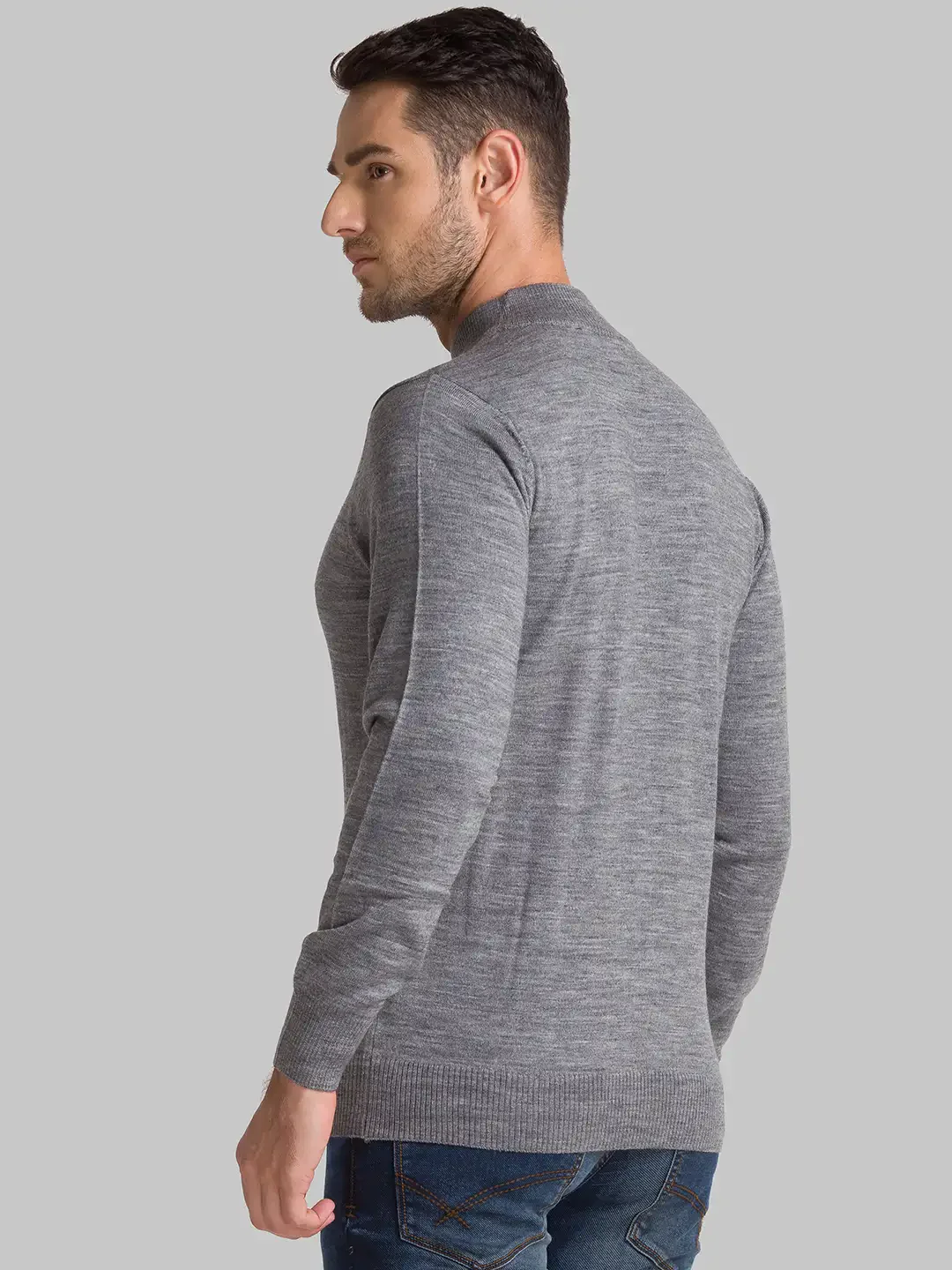 Men Grey Solid Acrylic Wool Blend Full Sleeve Sweaters - Image 4