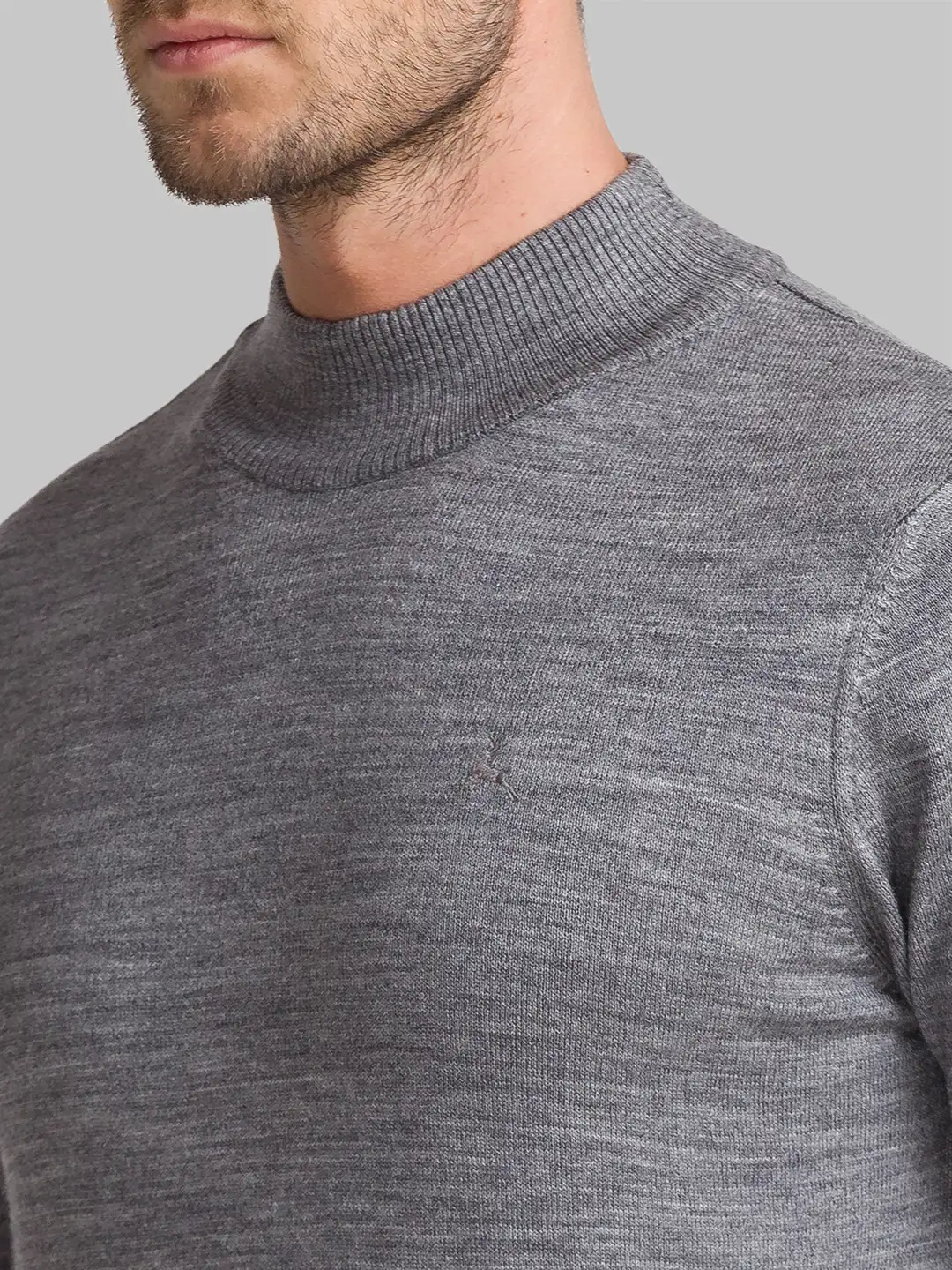 Men Grey Solid Acrylic Wool Blend Full Sleeve Sweaters - Image 6