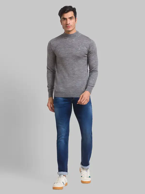 Men Grey Solid Acrylic Wool Blend Full Sleeve Sweaters - Image 5