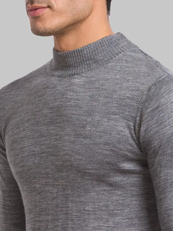 Men Grey Solid Acrylic Wool Blend Full Sleeve Sweaters - Image 6