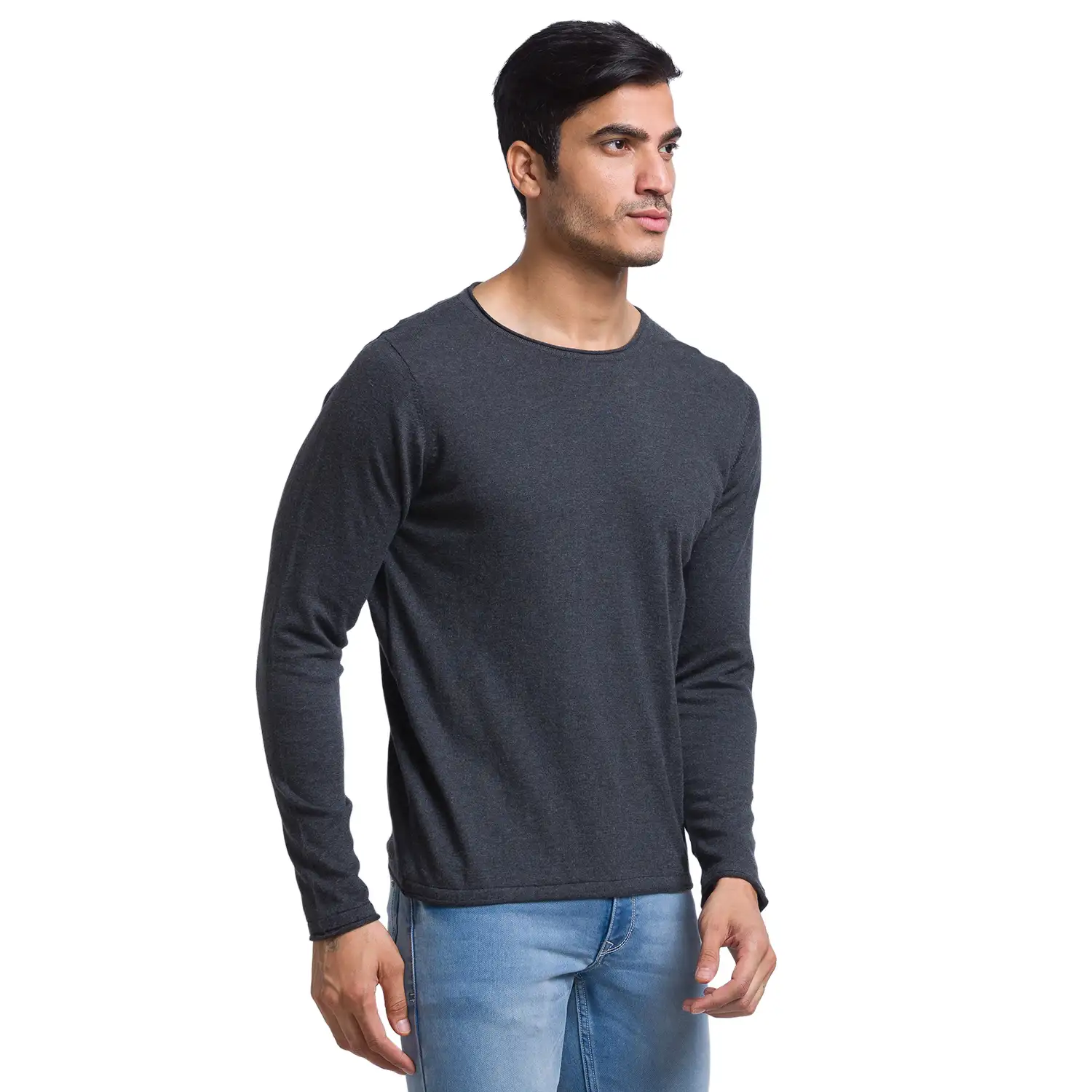 Men Grey Solid Cotton Full Sleeve Sweaters - Image 2