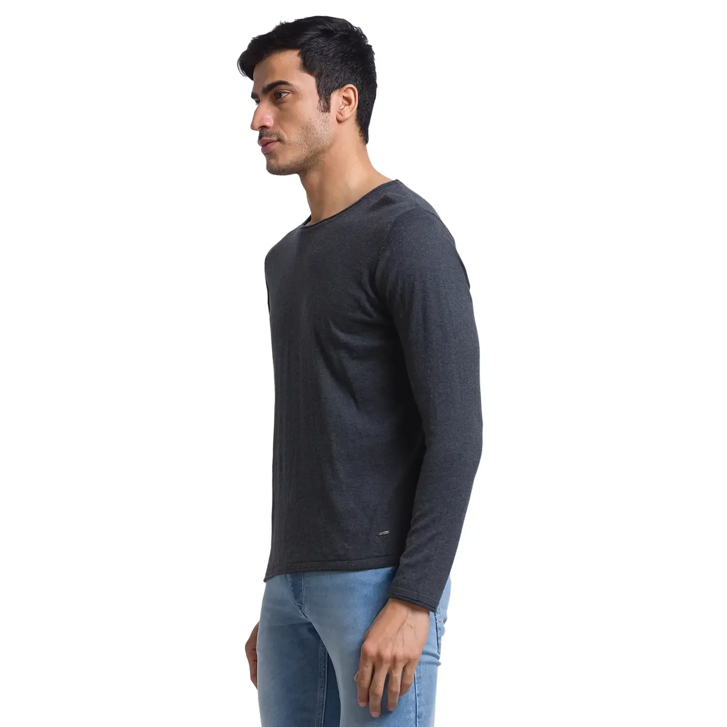 Men Grey Solid Cotton Full Sleeve Sweaters - Image 3