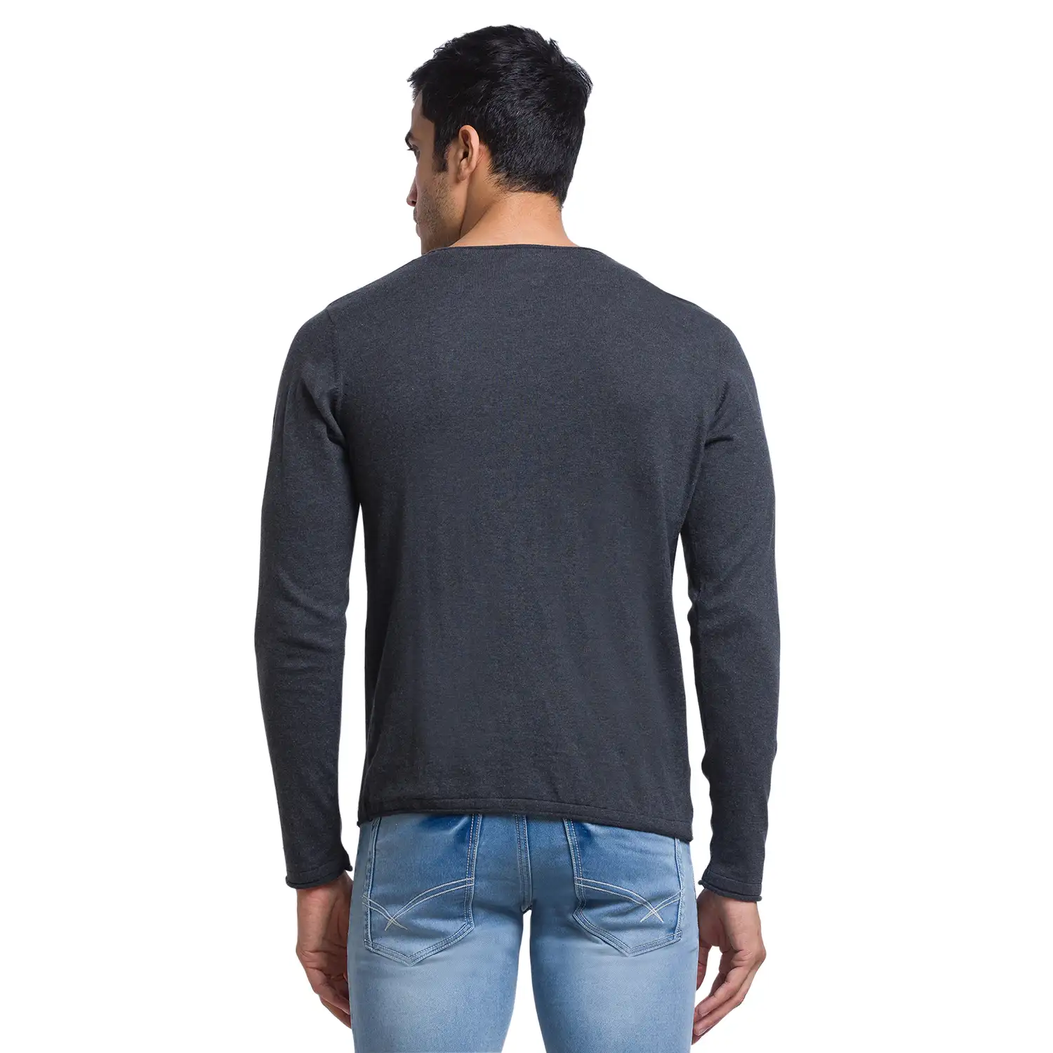 Men Grey Solid Cotton Full Sleeve Sweaters - Image 4