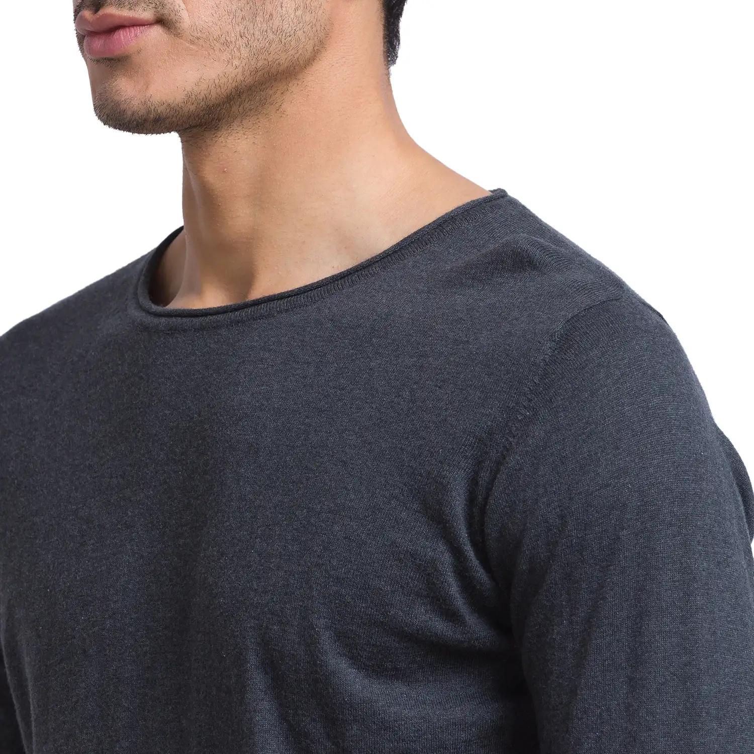 Men Grey Solid Cotton Full Sleeve Sweaters - Image 6