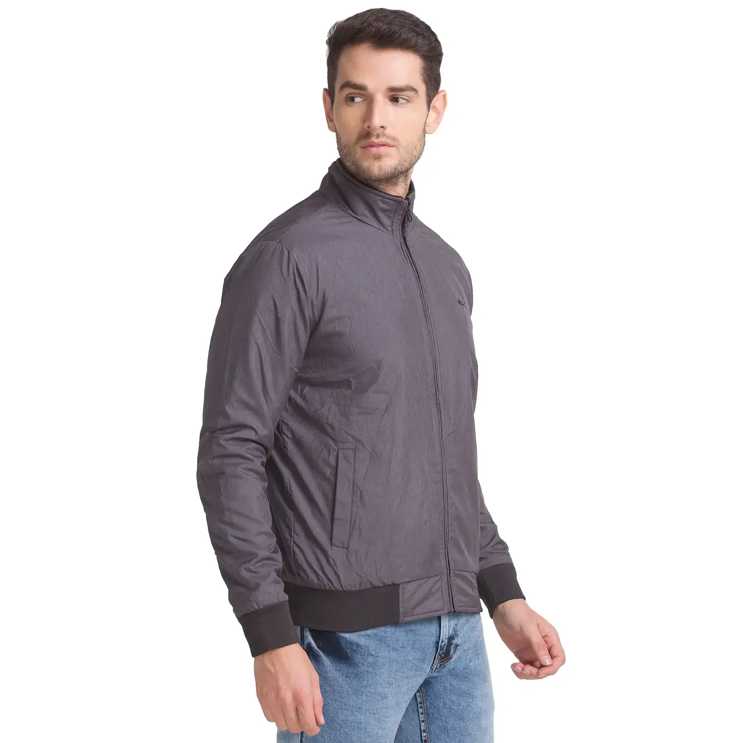 Men Grey Solid Polyester Full Sleeve Jackets - Image 2