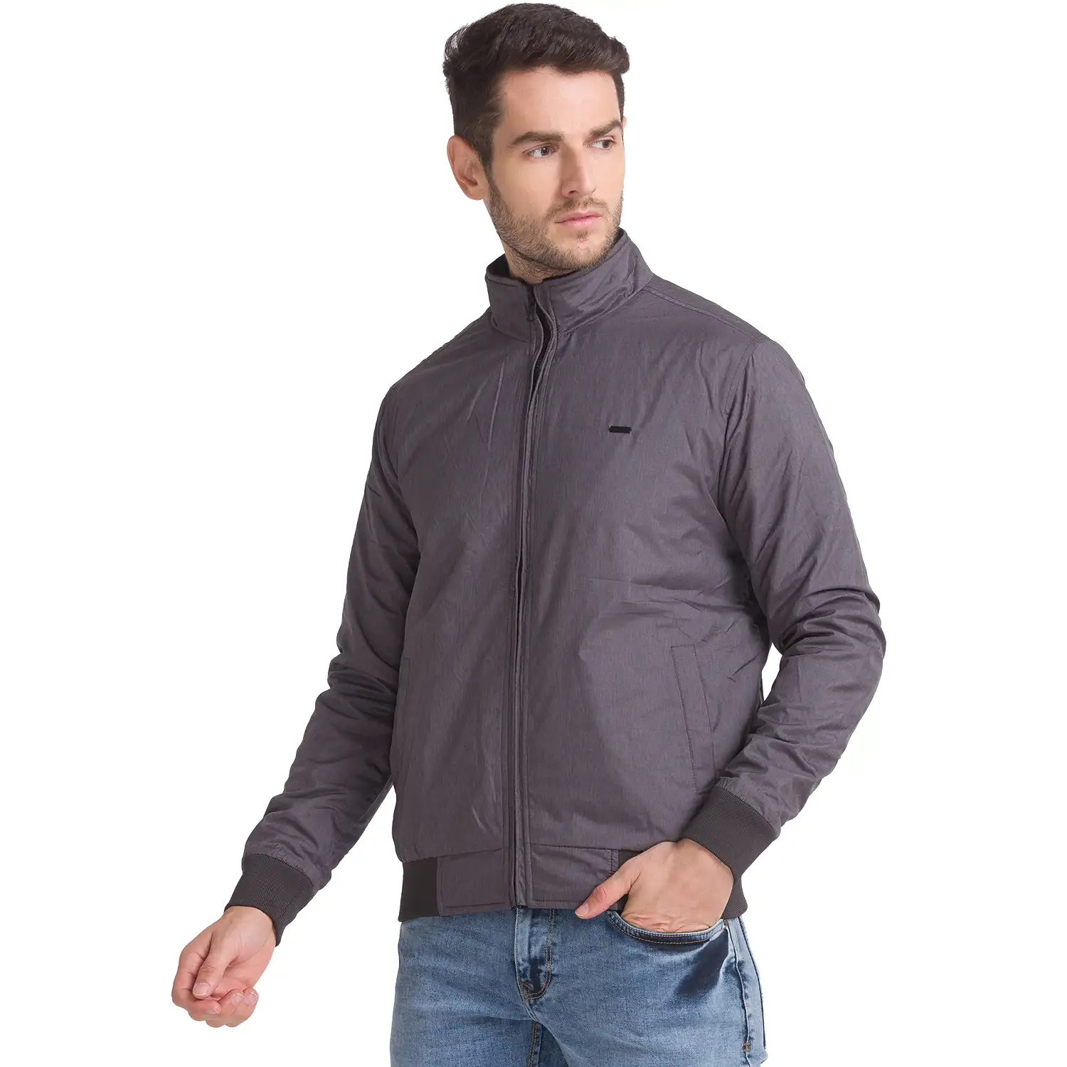 Men Grey Solid Polyester Full Sleeve Jackets - Image 3