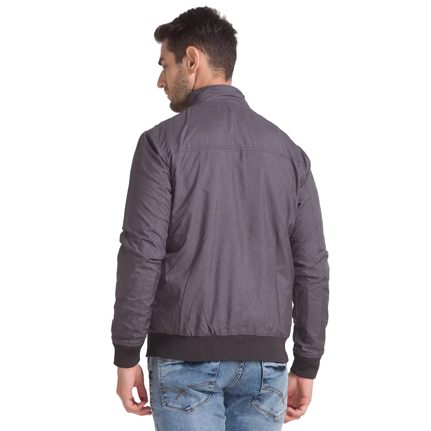 Men Grey Solid Polyester Full Sleeve Jackets - Image 4