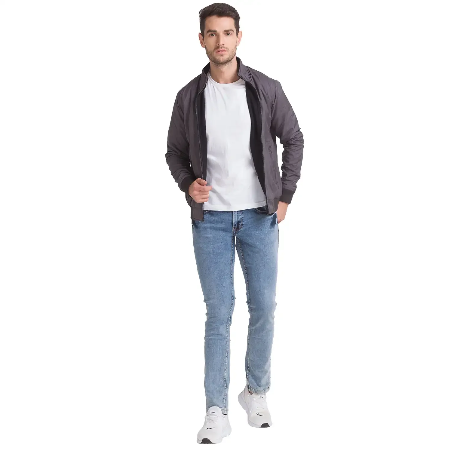 Men Grey Solid Polyester Full Sleeve Jackets - Image 5