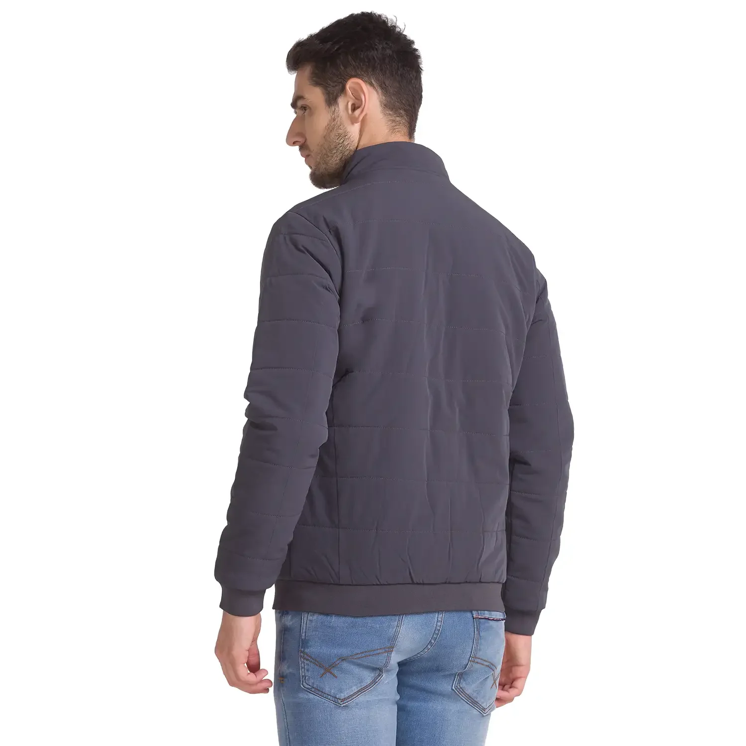 Men Grey Solid Polyester Full Sleeve Jackets - Image 4