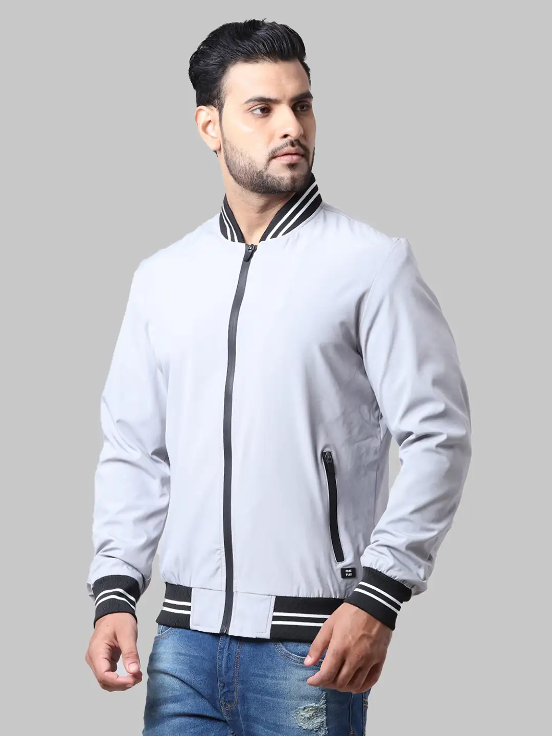 Men Grey Solid Polyester Full Sleeve Jackets - Image 3