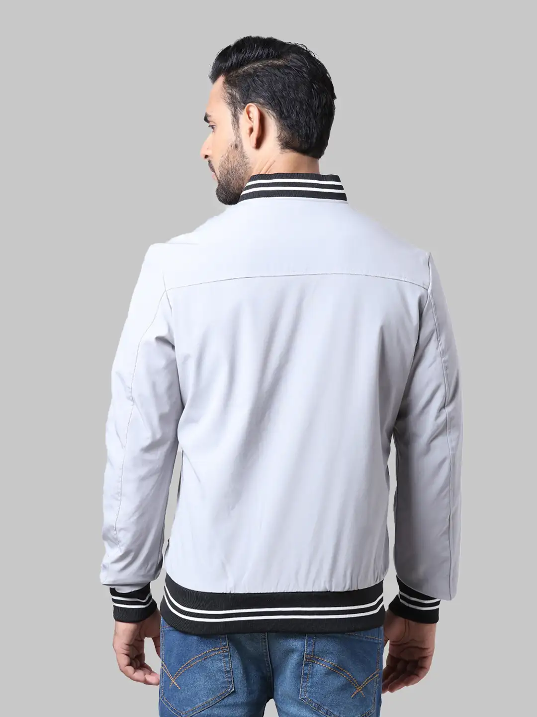 Men Grey Solid Polyester Full Sleeve Jackets - Image 4
