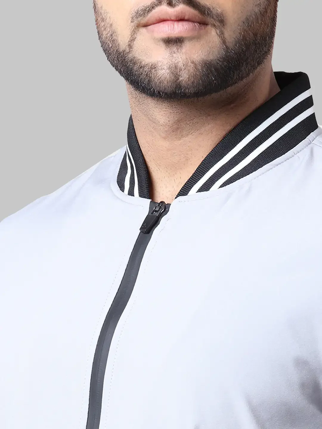 Men Grey Solid Polyester Full Sleeve Jackets - Image 6
