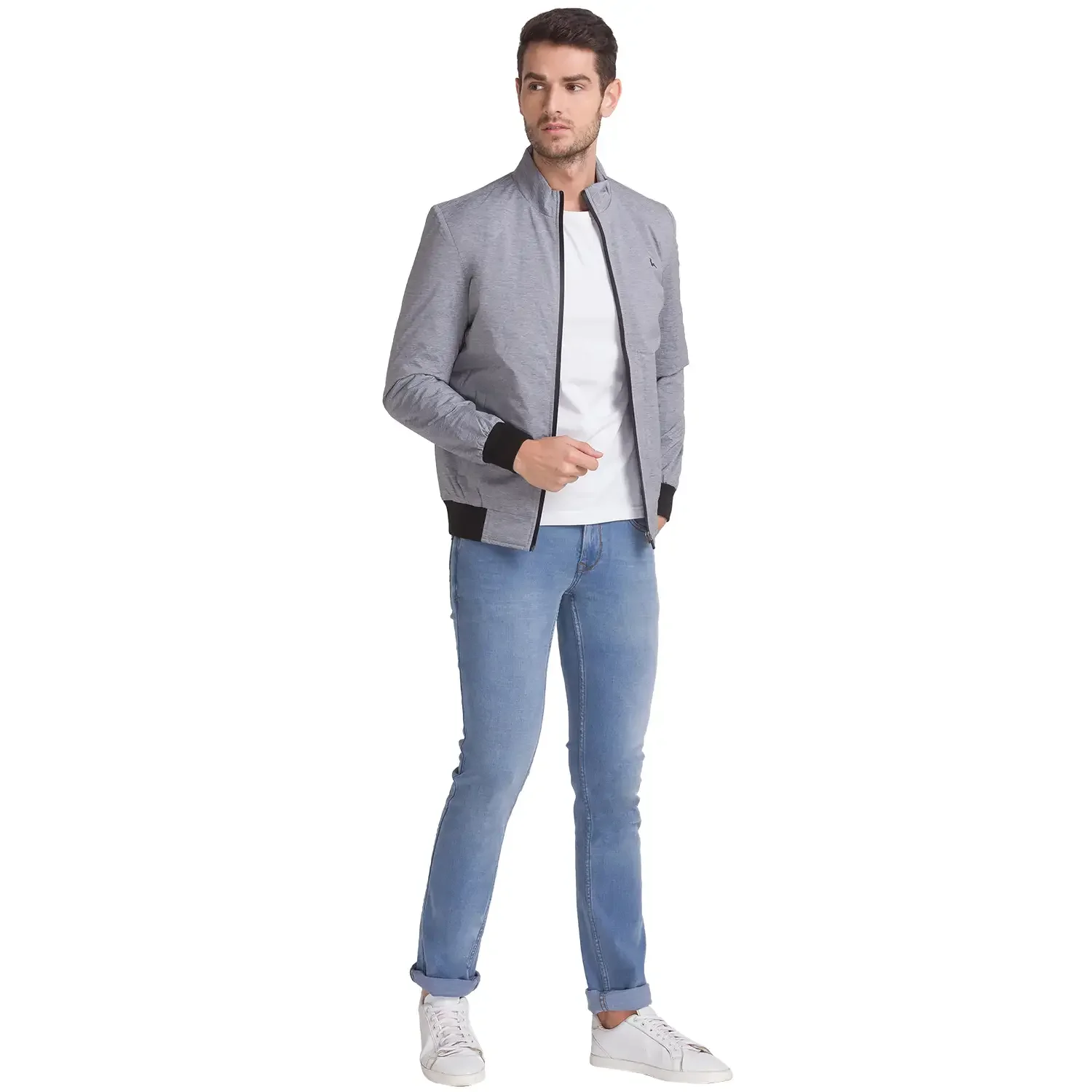 Men Grey Solid Polyester Full Sleeve Jackets - Image 5
