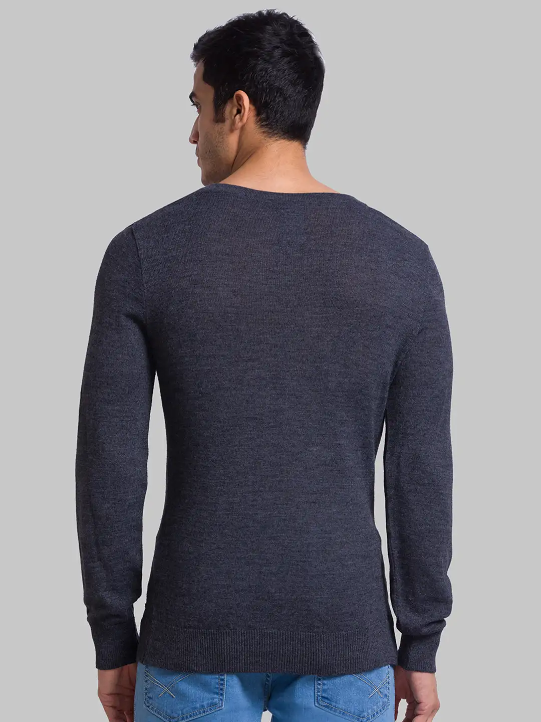 Men Grey Solid Wool Blend Full Sleeve Sweaters - Image 4
