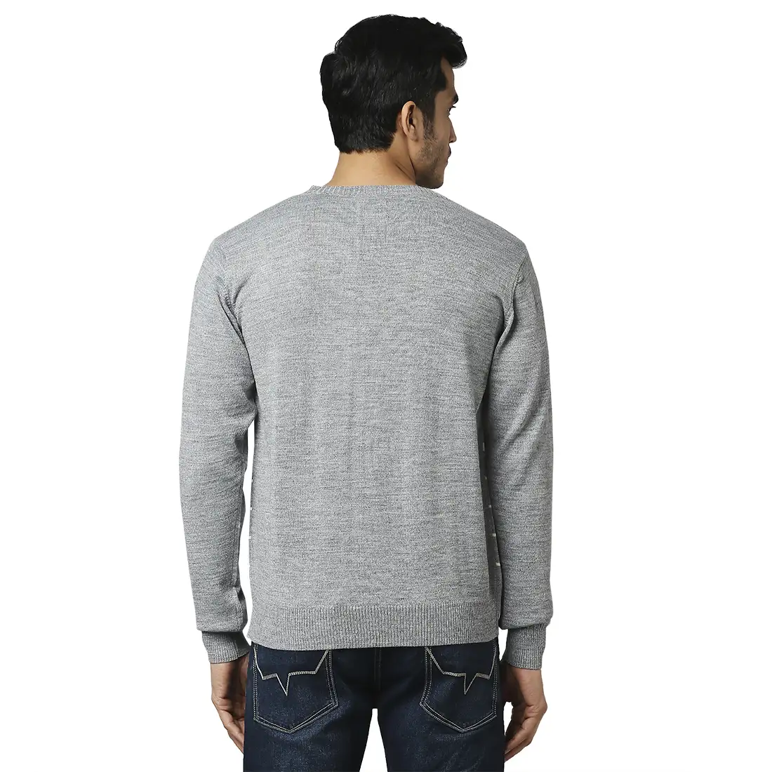 Men Grey Stripe Acrylic Wool Blend Full Sleeve V Neck Collar Sweaters - Image 4