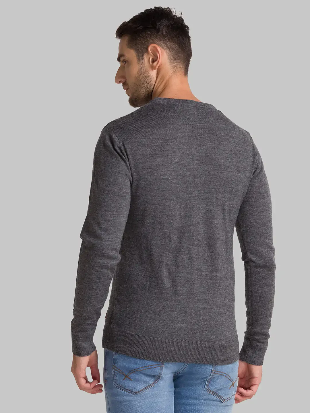 Men Grey Structure Acrylic Full Sleeve Sweaters - Image 4