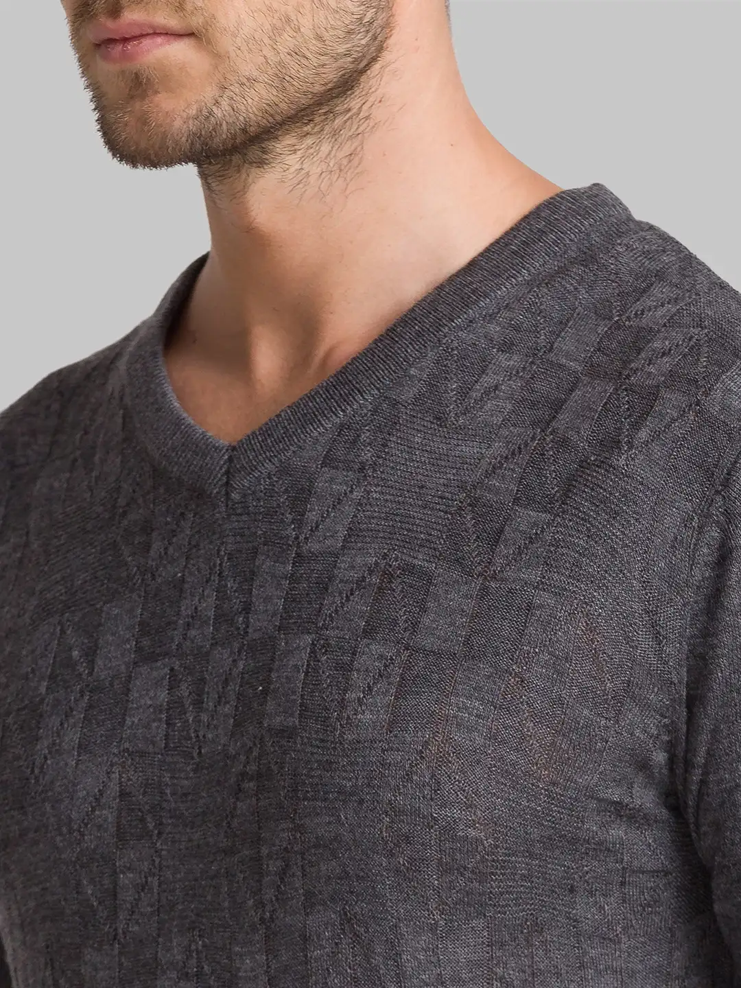 Men Grey Structure Acrylic Full Sleeve Sweaters - Image 6