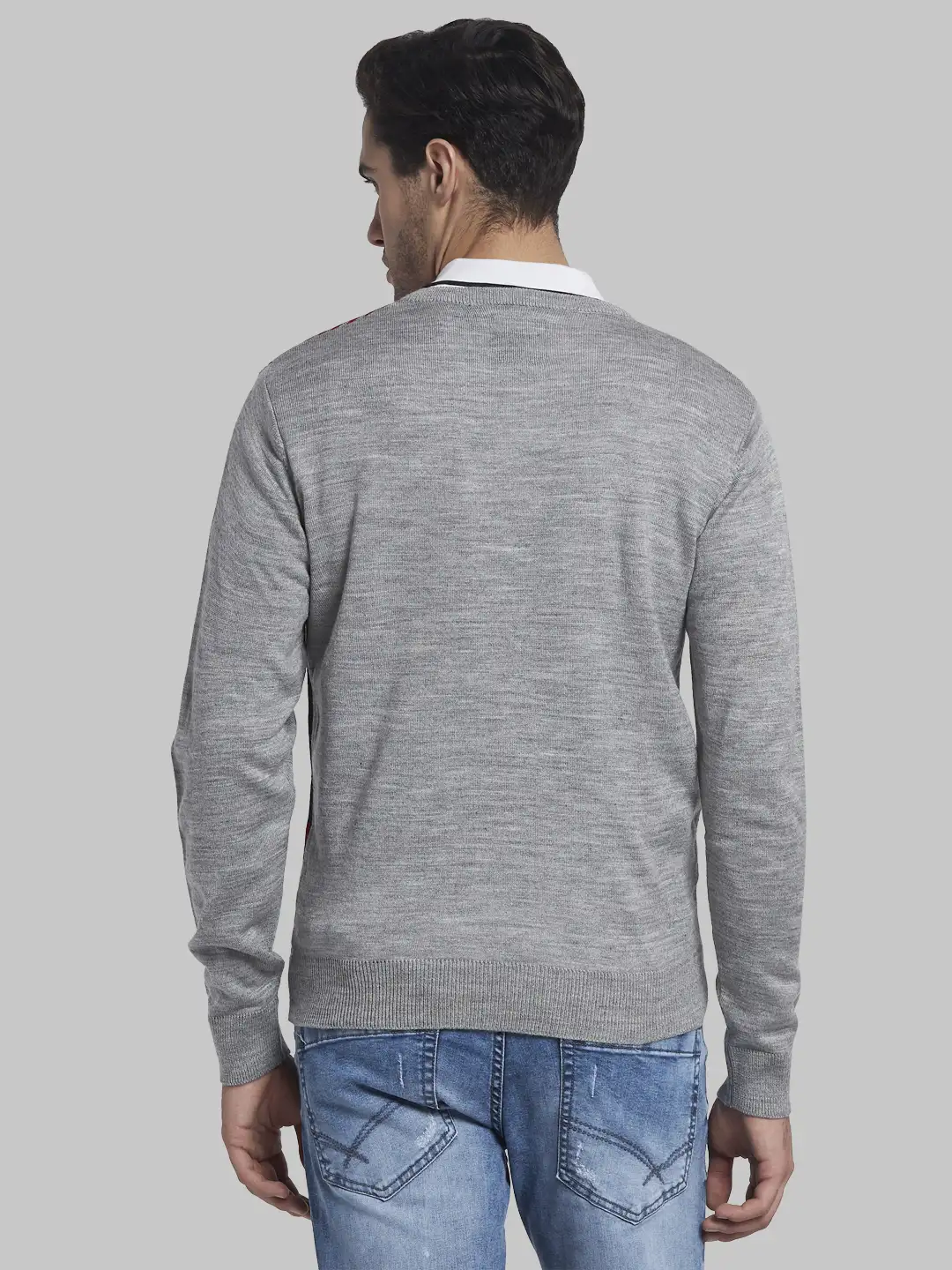 Men Grey Structure Acrylic Full Sleeve Sweaters - Image 4