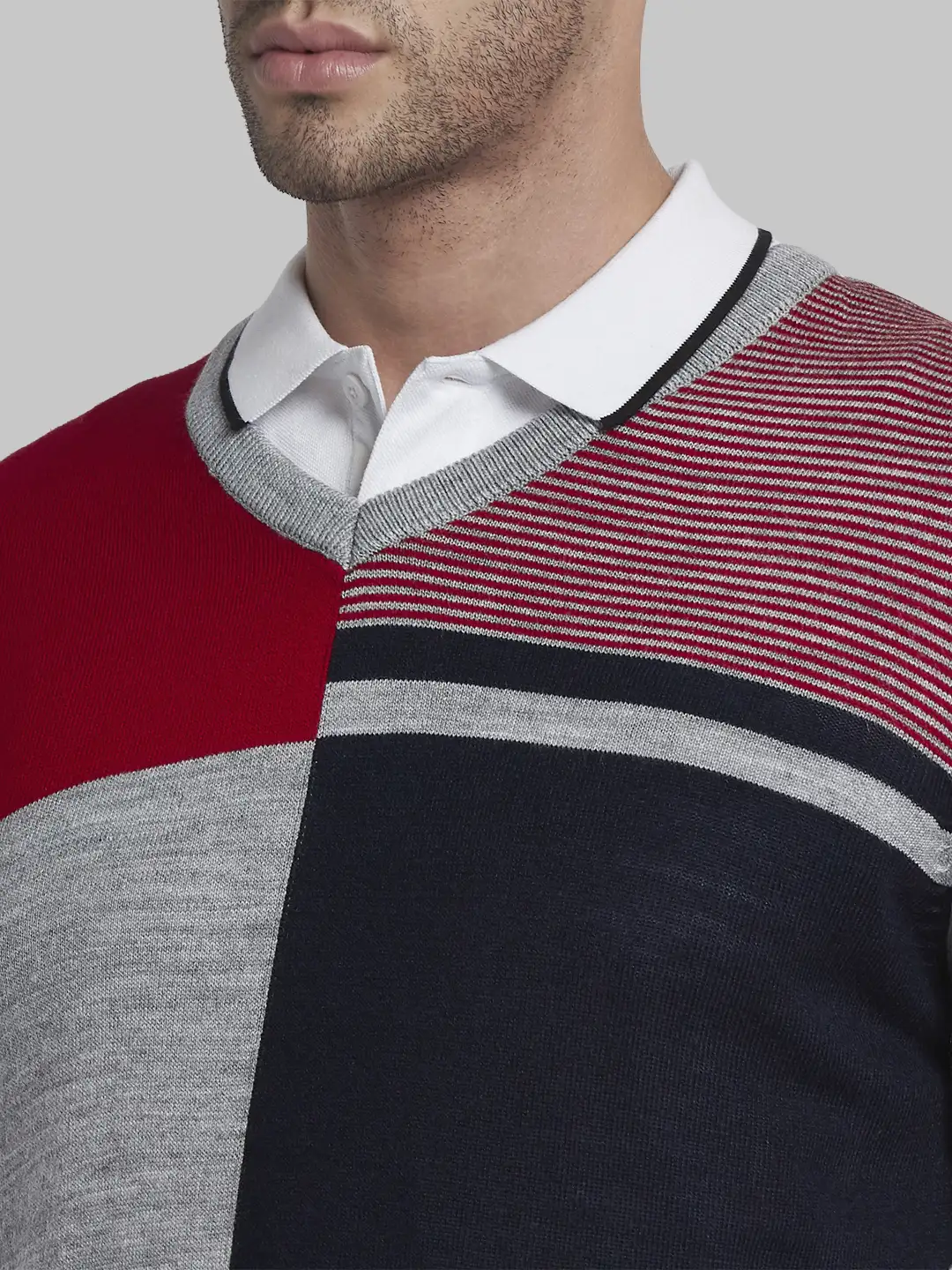 Men Grey Structure Acrylic Full Sleeve Sweaters - Image 6