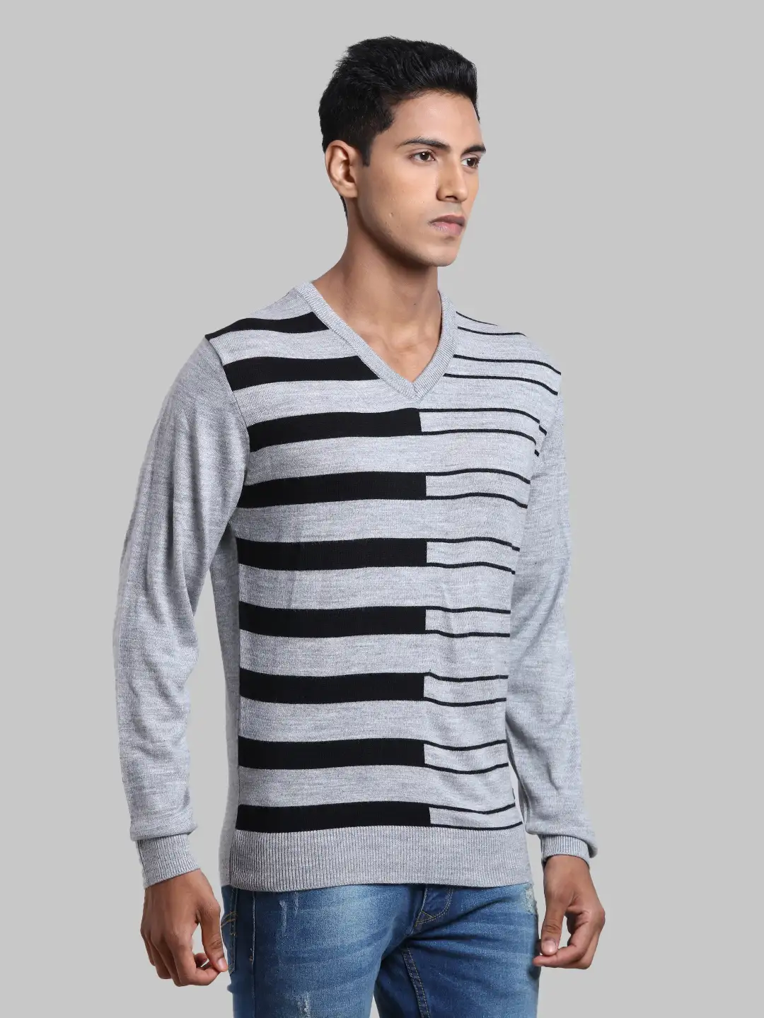 Men Grey Structure Acrylic Full Sleeve Sweaters - Image 2