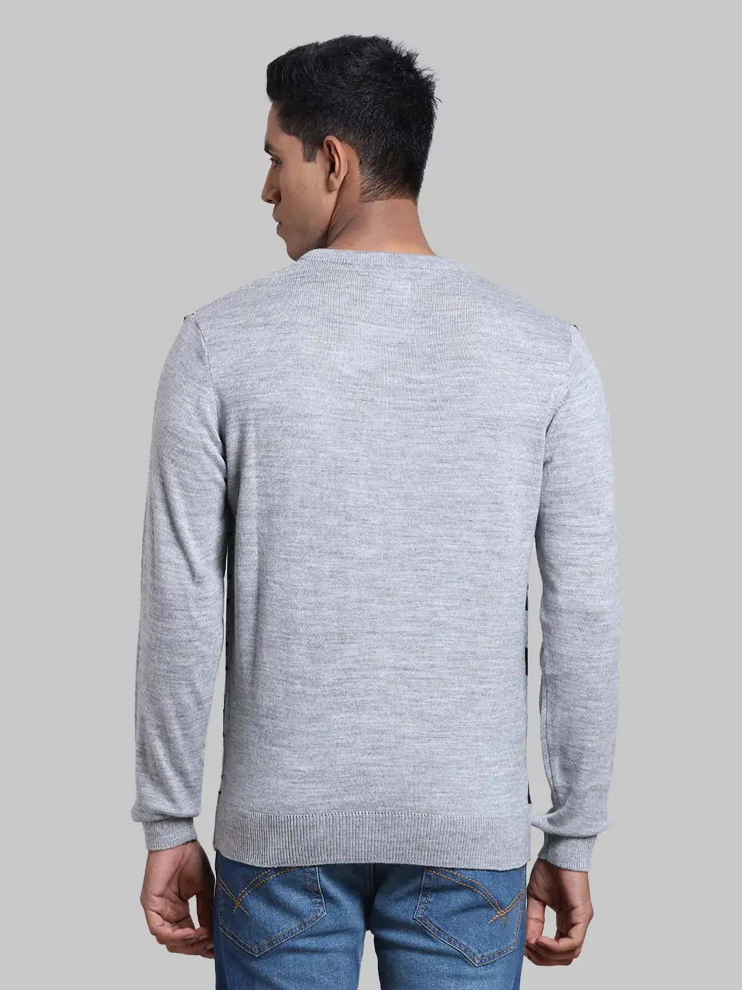 Men Grey Structure Acrylic Full Sleeve Sweaters - Image 4