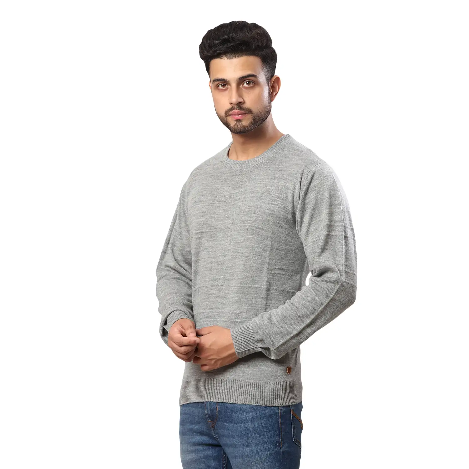 Men Grey Structure Cable Acrylic Wool Blend Full Sleeve V Neck Collar Sweaters - Image 3