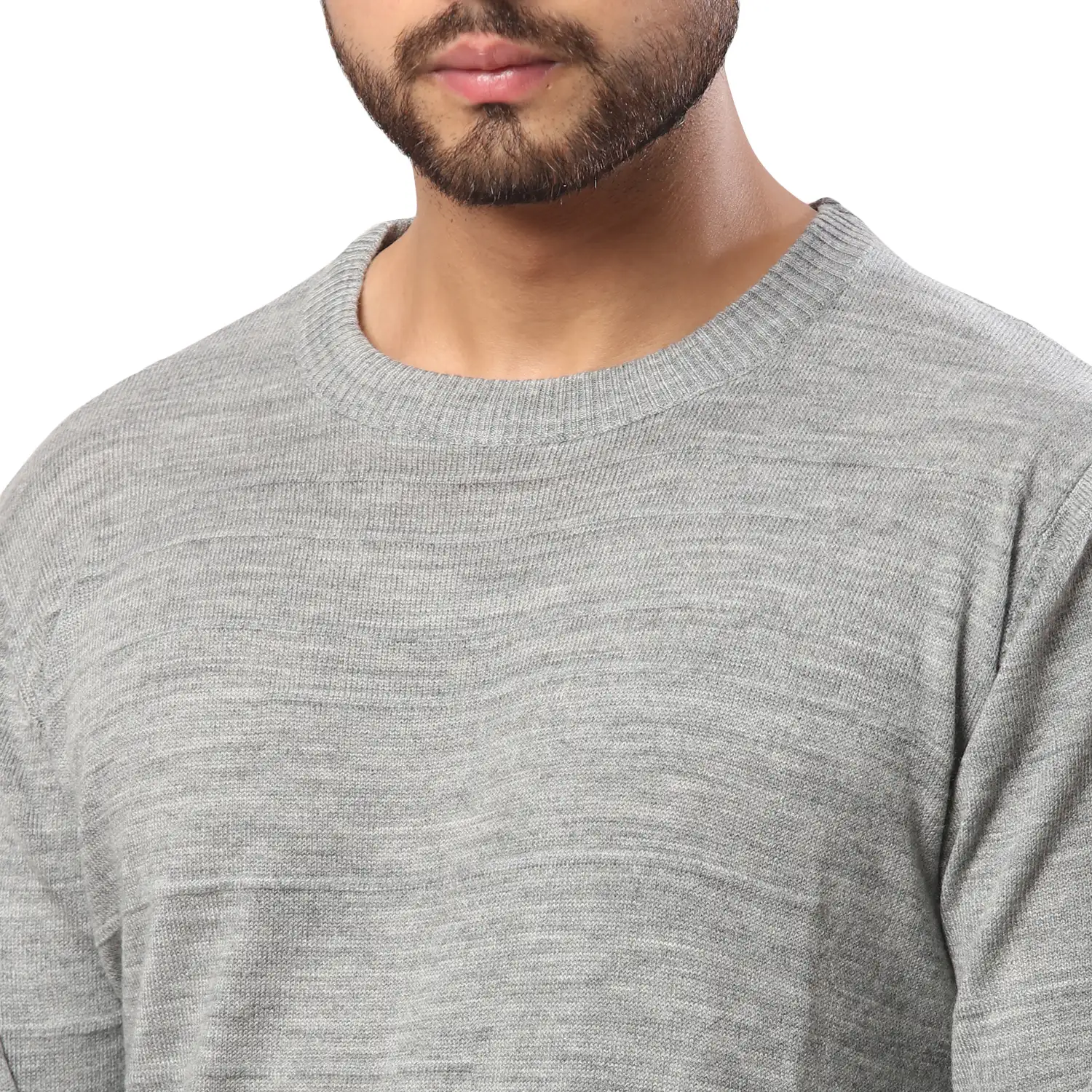 Men Grey Structure Cable Acrylic Wool Blend Full Sleeve V Neck Collar Sweaters - Image 6