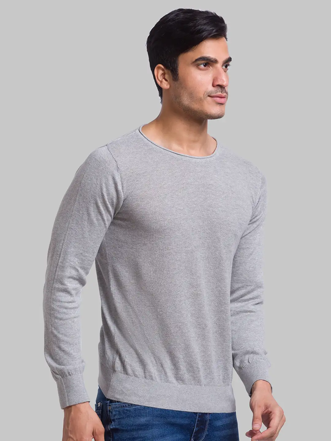 Men Grey Structure Cotton Full Sleeve Sweaters - Image 2