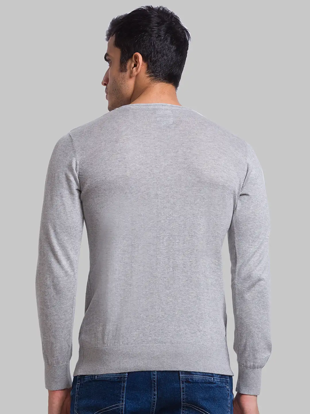Men Grey Structure Cotton Full Sleeve Sweaters - Image 4