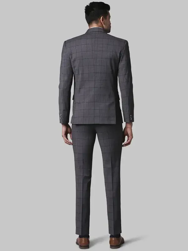 Men Grey Super Slim Fit Checks Polyester Blend Suit - Image 4