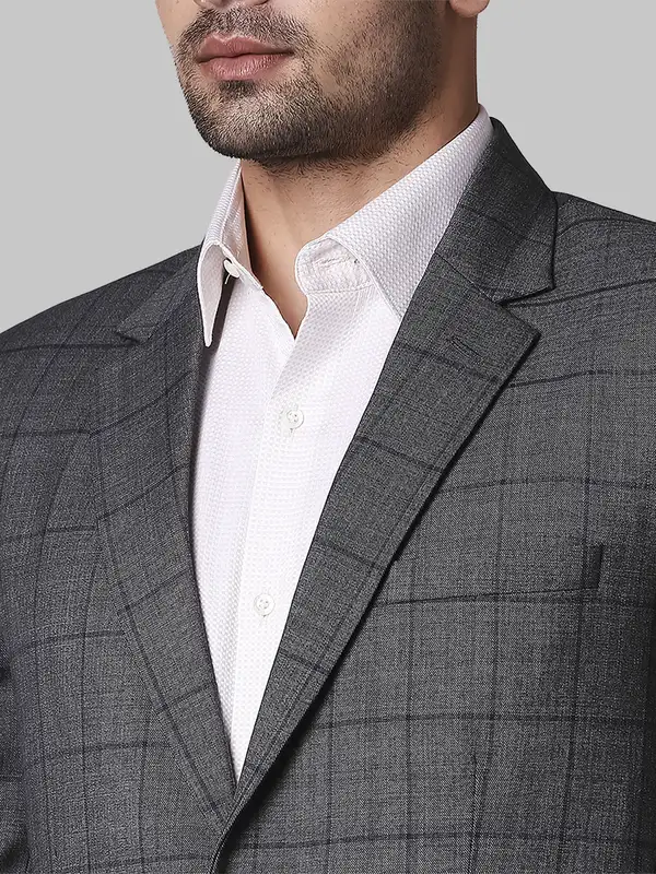 Men Grey Super Slim Fit Checks Polyester Blend Suit - Image 6