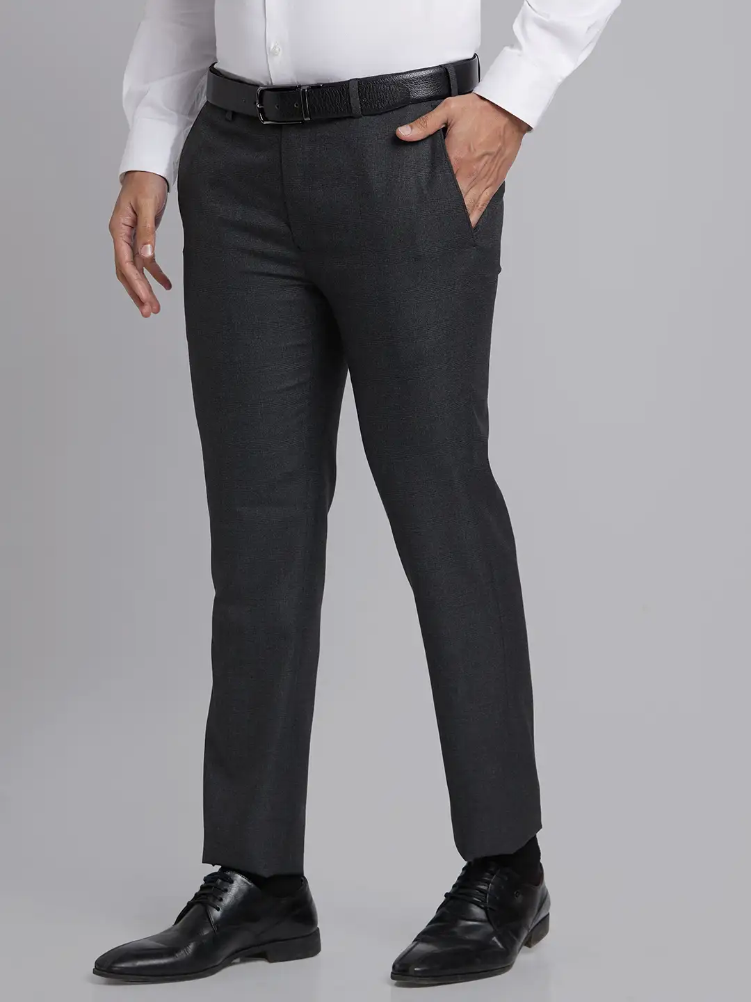 Men Grey Super Slim Fit Checks Polyester Blend Trouser - Image 3