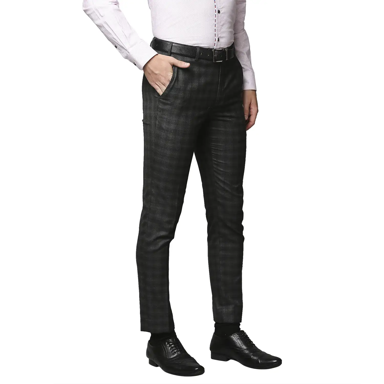 Men Grey Super Slim Fit Checks Polyester Blend Trouser - Image 2