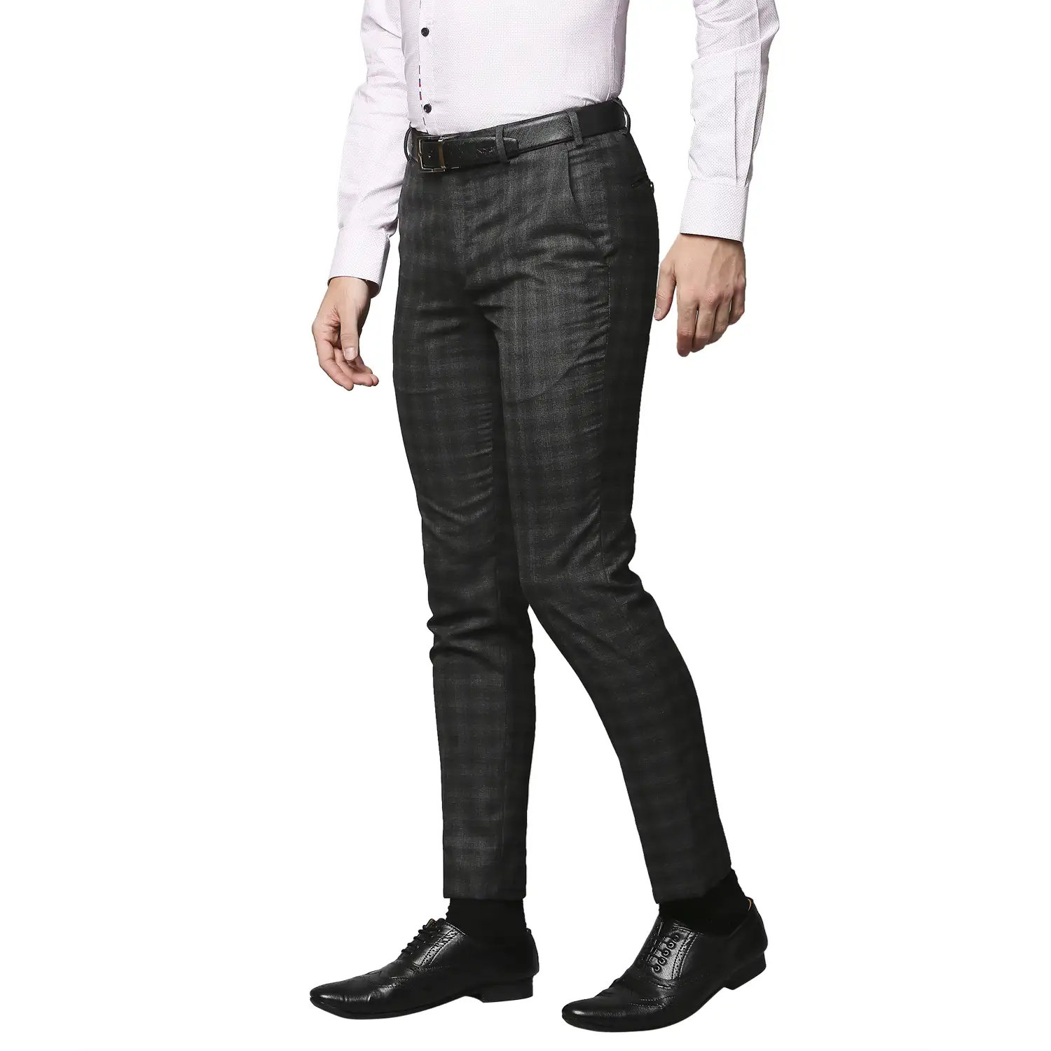 Men Grey Super Slim Fit Checks Polyester Blend Trouser - Image 3