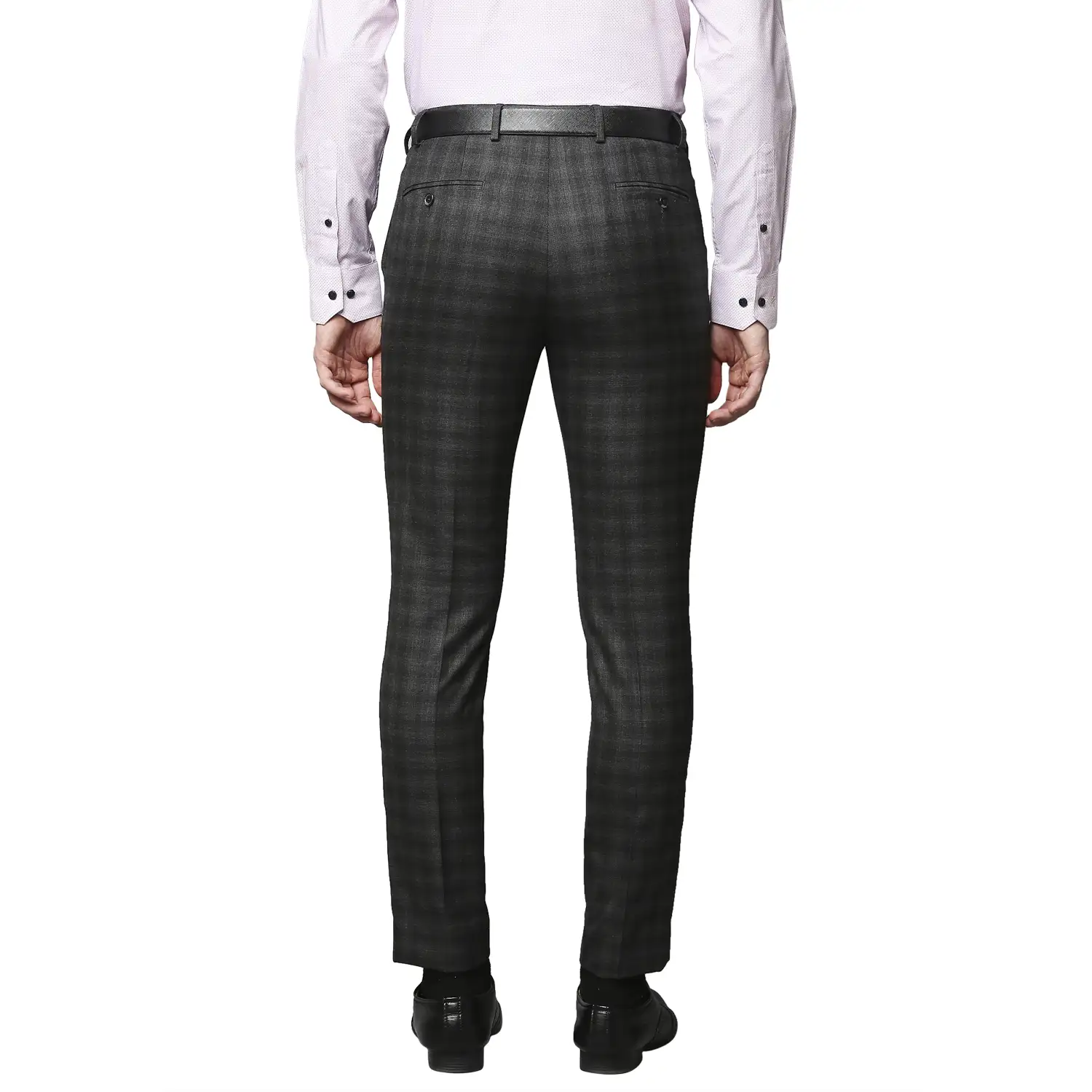 Men Grey Super Slim Fit Checks Polyester Blend Trouser - Image 4