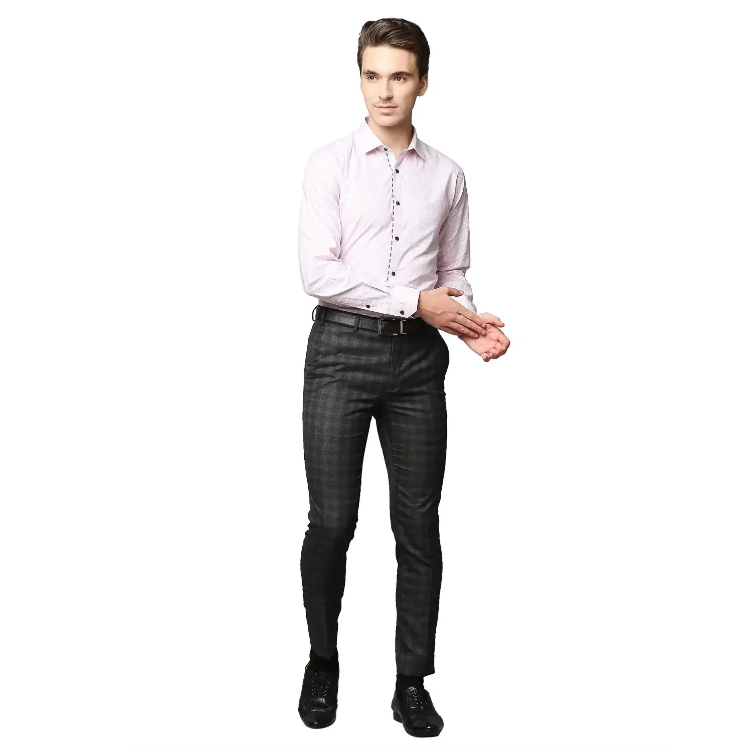 Men Grey Super Slim Fit Checks Polyester Blend Trouser - Image 5