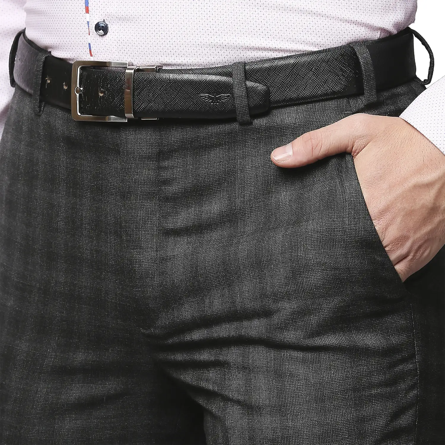 Men Grey Super Slim Fit Checks Polyester Blend Trouser - Image 6