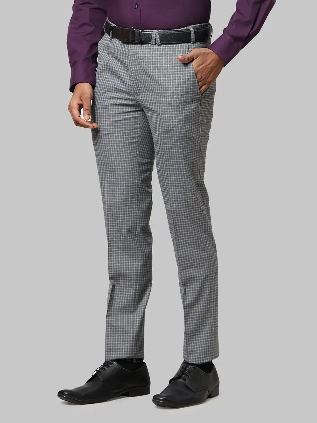 Men Grey Super Slim Fit Checks Polyester Blend Trouser - Image 3