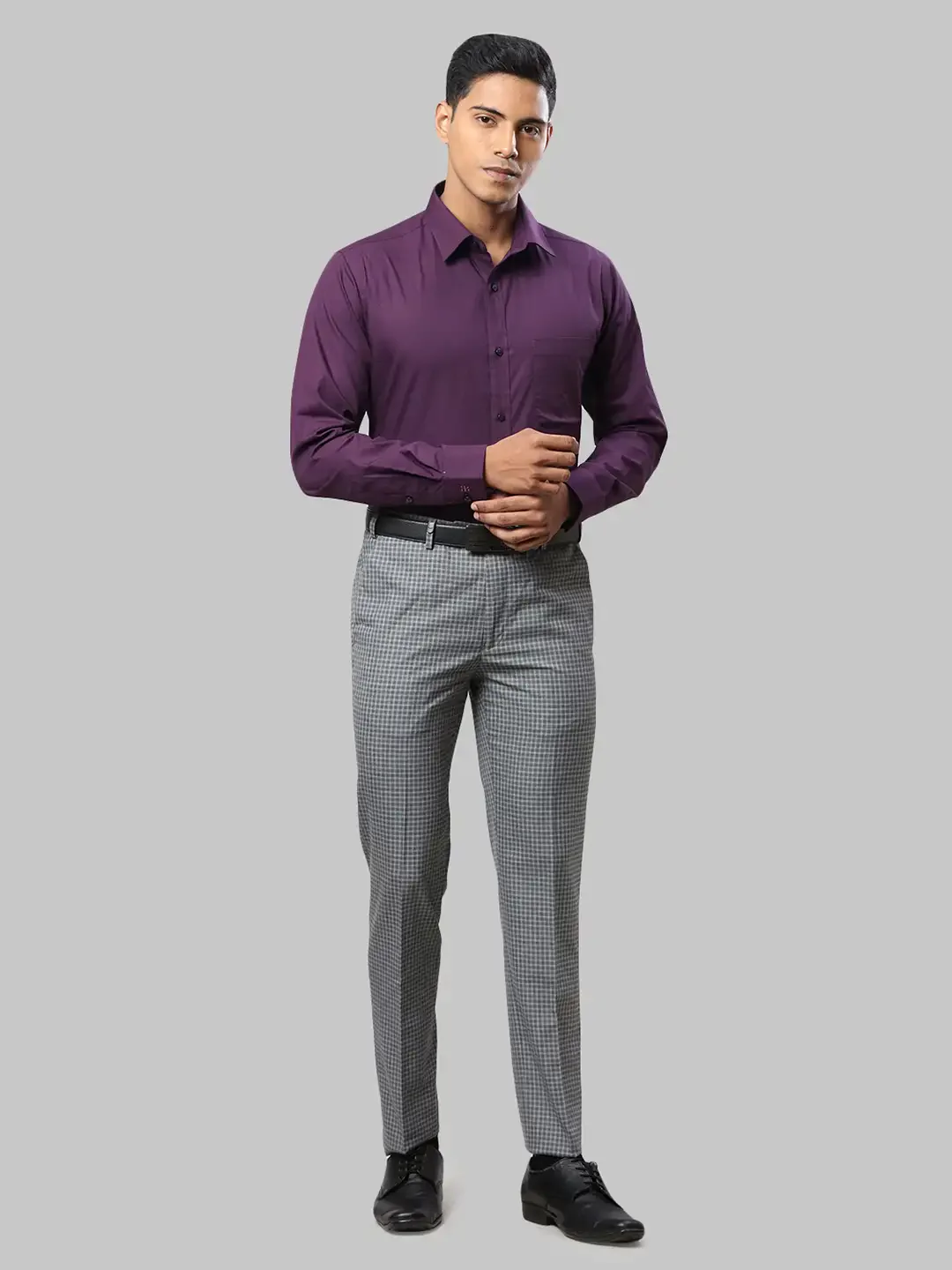 Men Grey Super Slim Fit Checks Polyester Blend Trouser - Image 5