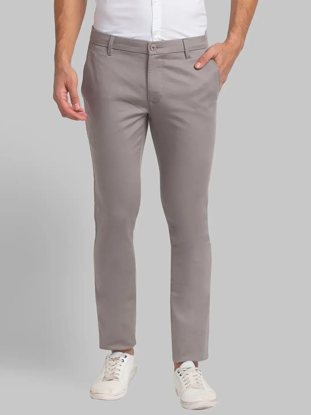 Men Grey Super Slim Fit Solid Cotton Blend Trouser